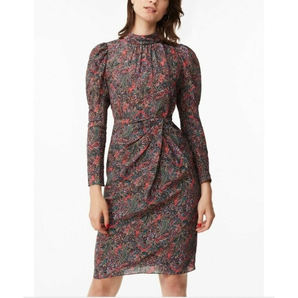 REBECCA TAYLOR Hudson Paisley Silk Long Sleeve Dress Size 14
